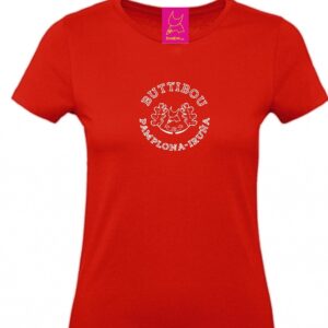 camiseta hoja de roble, de blanco y rojo, mujer